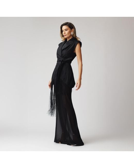 concept A trois Black Hourglass Vest, Side Over Side With Fringe Details