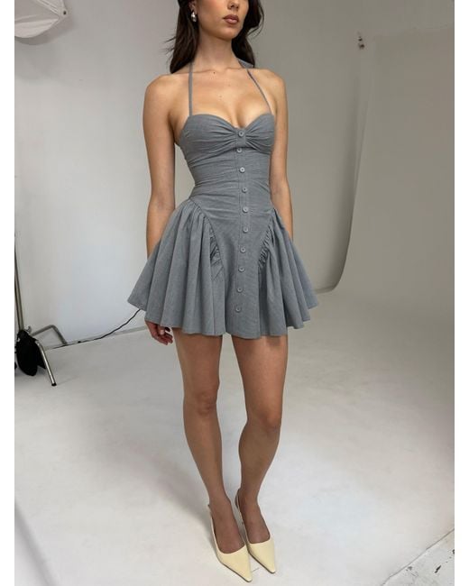 Miss Circle New York Gray Melody Stripe Halter Drop Waist Mini Dress