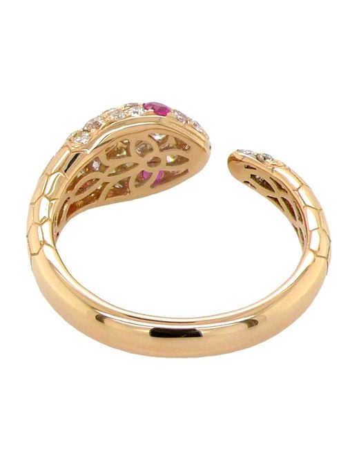 Artisan Metallic 18K Diamond Snake Bypass Ring With Ruby Eye
