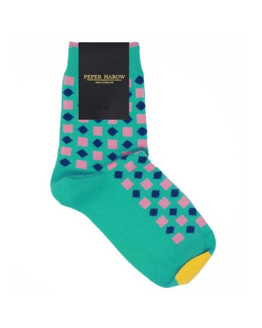 Peper Harow - Made in England Green Diamonds Socks