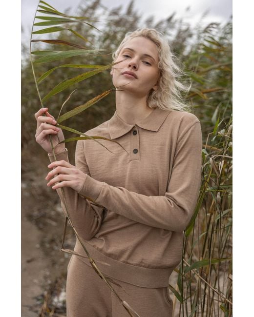 SALANIDA Natural Neutrals Galante 100% Merino Polo Top