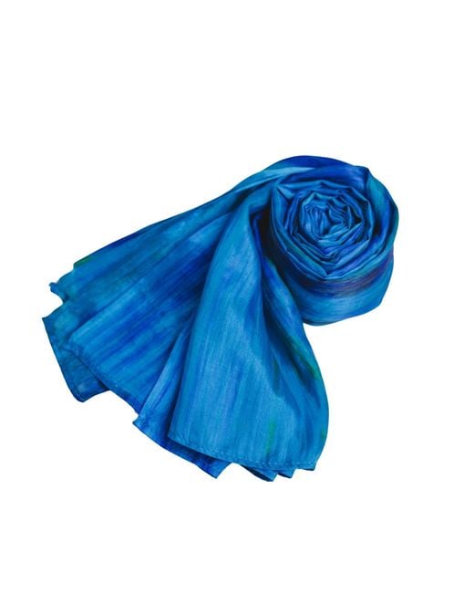 Silk and Bears Blue Emerald Brushstroke Silk Scarf – Hand-Dyed Mulberry Silk Shawl