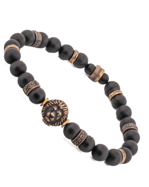 Ebru Jewelry Brown Onyx Stone King Lion Beaded Bracelet for men