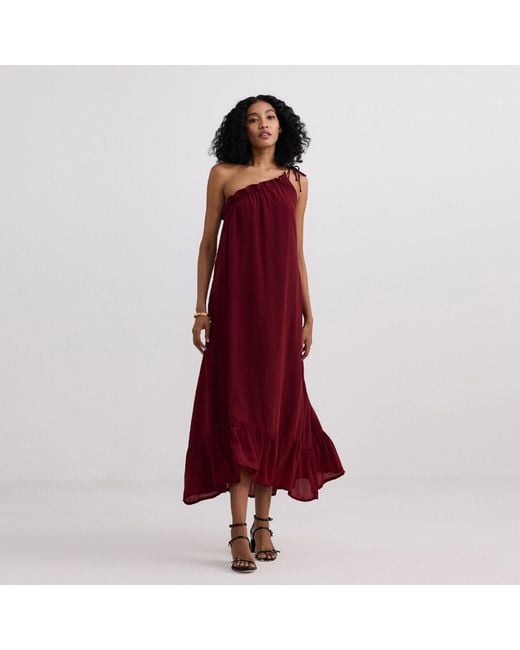 REISTOR Red One-Shoulder Midi Crepe Dress