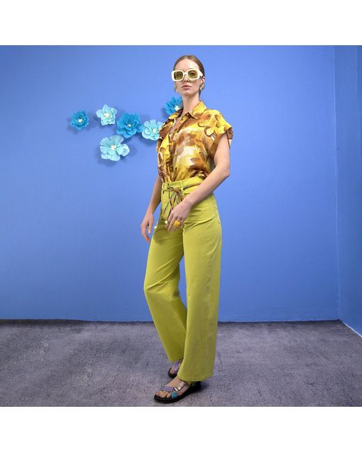 Lalipop Design Yellow Abstract Floral Viscose Short-Sleeve Shirt