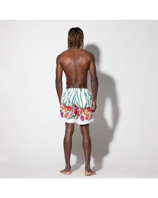 Maison Tangerine White Tulips Flower Swim Shorts for men
