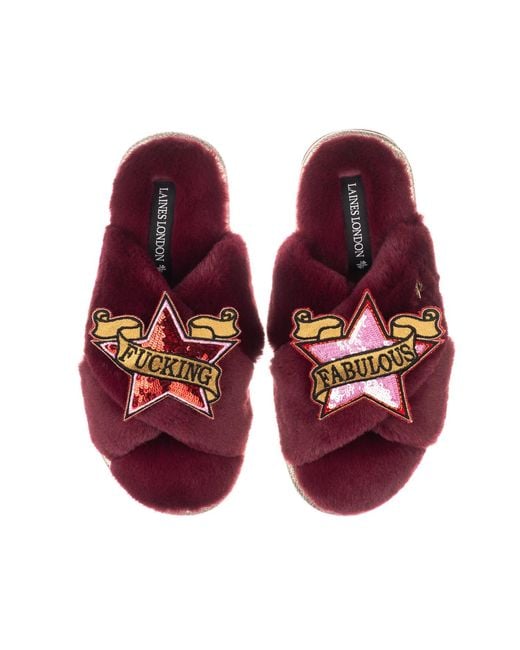 Laines London Red Classic Laines Slippers With & Fucking Fabulous Brooches
