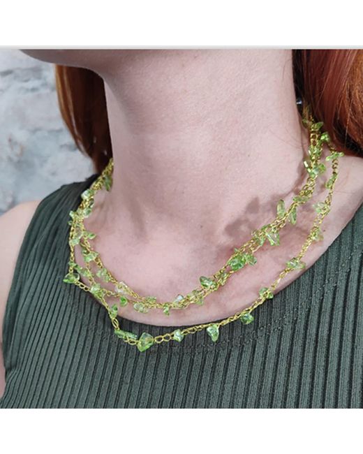 Lavish by Tricia Milaneze Metallic Jade Green Rocks Mini Strings Handmade Crochet Necklace