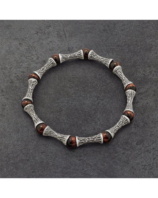 Snake Bones Metallic Red Tiger Eye Beads Oxidized Sterling Silver Bracelet for men