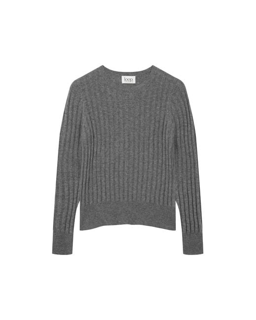 Loop Cashmere Gray Cashmere Wide Rib Sweater