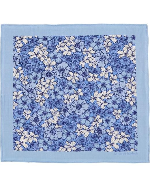 Lords of Harlech Blue Hudson Dense Floral Merino Handkerchief Pocket Square for men