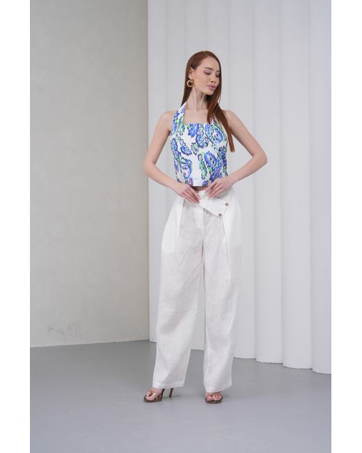 Lumina Eligma White The Wrapline Linen Trouser