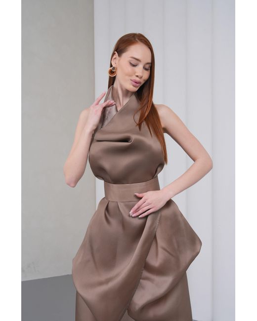 Lumina Eligma Brown Neutrals Silhouette Halter Dress
