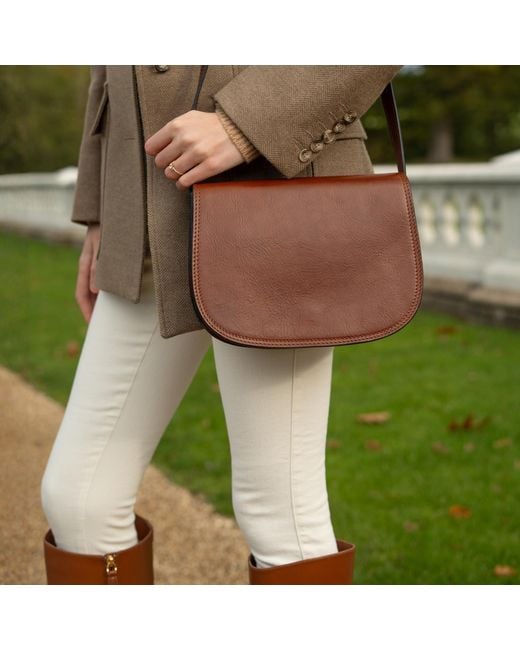 Time Resistance Brown Cognac Leather Saddle Bag For