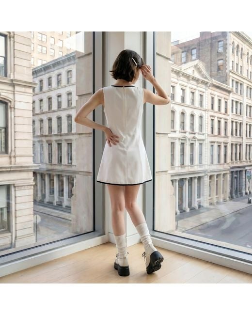 Modenaire White Shift Mini Dress Clean Tailored Form