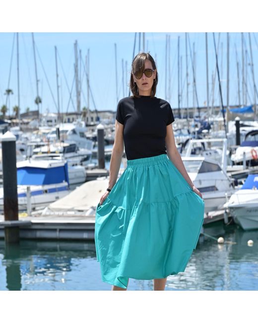 Frock Tales Blue Tahiti Midi Skirt With Pockets