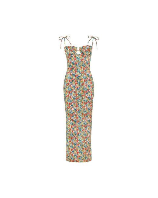 Montce White Florencia Floral Petal Long Slip Dress