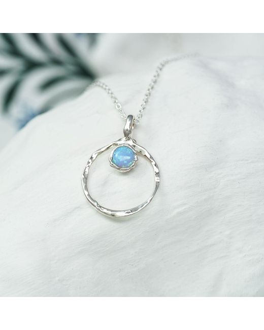 Isla Silver Blue Handmade Organic Circle Fire Opal Pendant