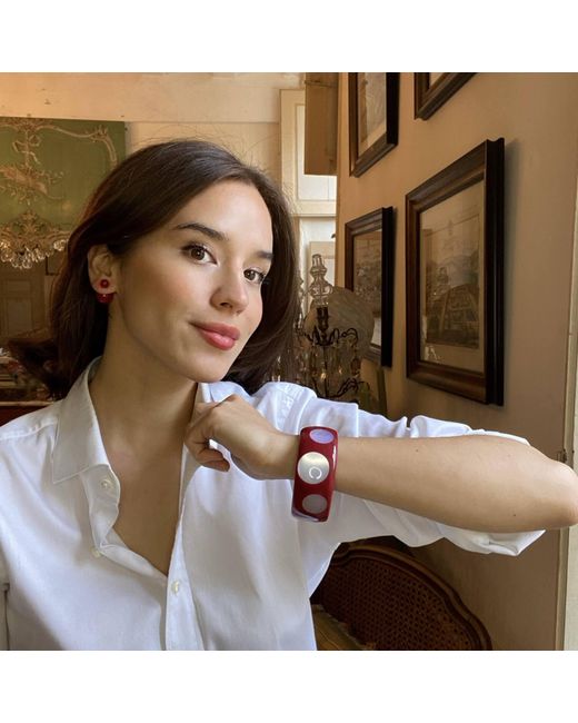 Michael Nash Jewelry Red Burgundy And Mother Of Pearl Deco-Style Spotted Bracelet