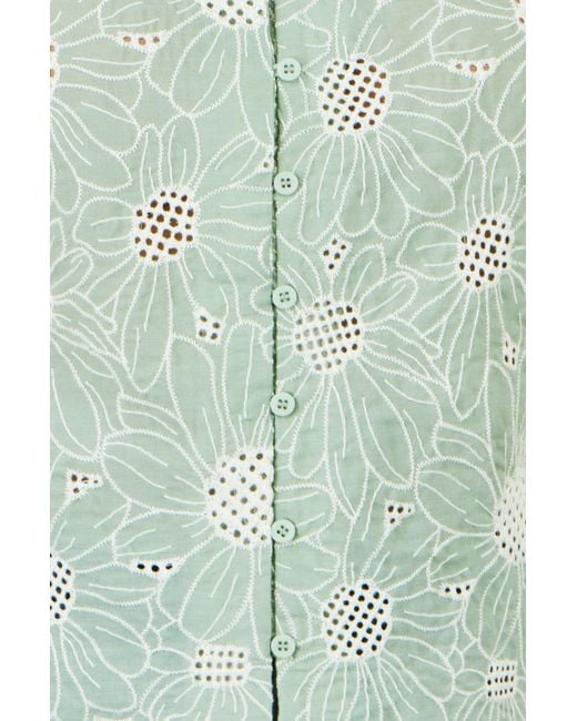 Yumi' Green Daisy Broderie Shirt With Fluted Sleeves