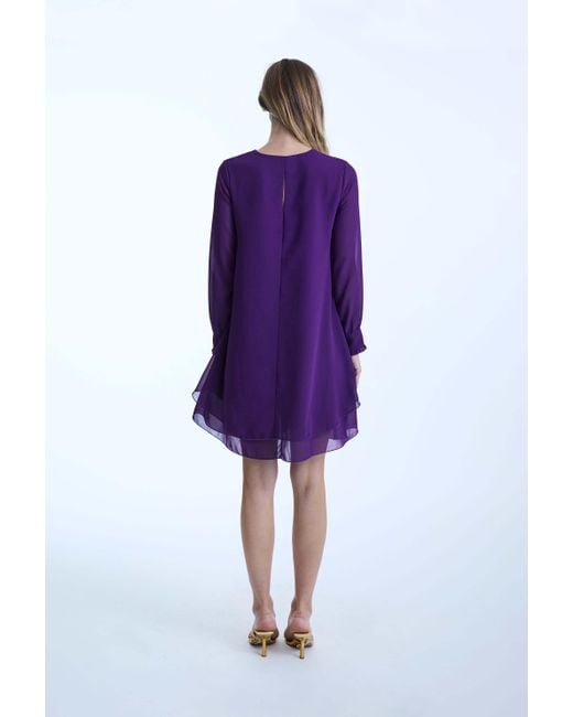 James Lakeland Purple Long Sleeve Wave Hem Dress