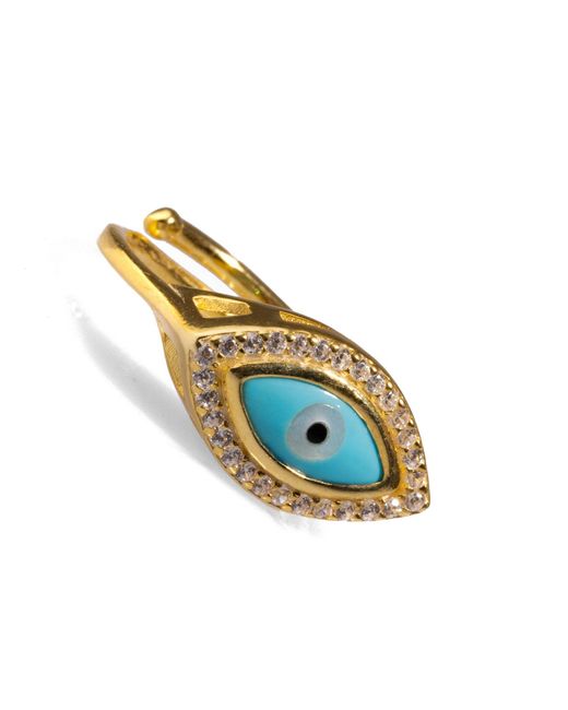 Ebru Jewelry Blue Evil Eye & Diamond Statement Ring