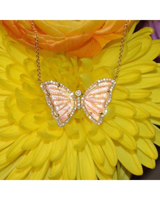 KAMARIA Metallic Sunlight Topaz Butterfly Necklace With Diamonds