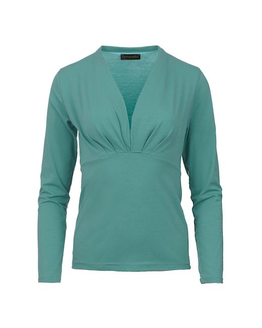 Conquista Green Mint Long Sleeve Faux Wrap Top In Stretch Jersey Sustainable Fabric