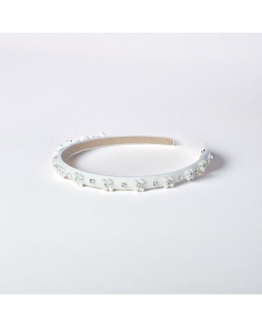 2KStyle Metallic Belladonna Faux Pearl And Crystal Hand-Embellished Satin Headband