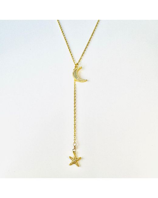Lexi Jewelry Metallic Dreamy Moon 'N Star Sparkly Lariat Necklace