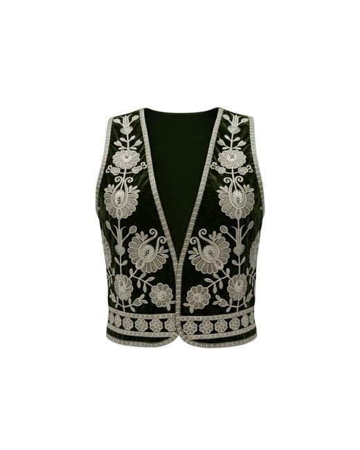 IZABELA MANDOIU Green Velvet Embroidered Vest
