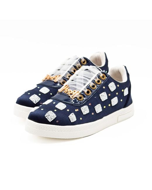 Rettrose Blue Isabelle Luxury Satin Handmade Embellished Tennis Shoe