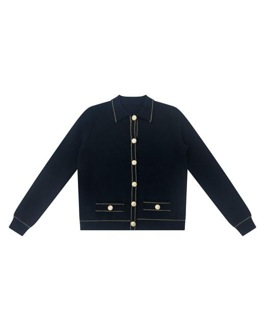 Roch Perel Blue Stitching Trim Collared Cardigan