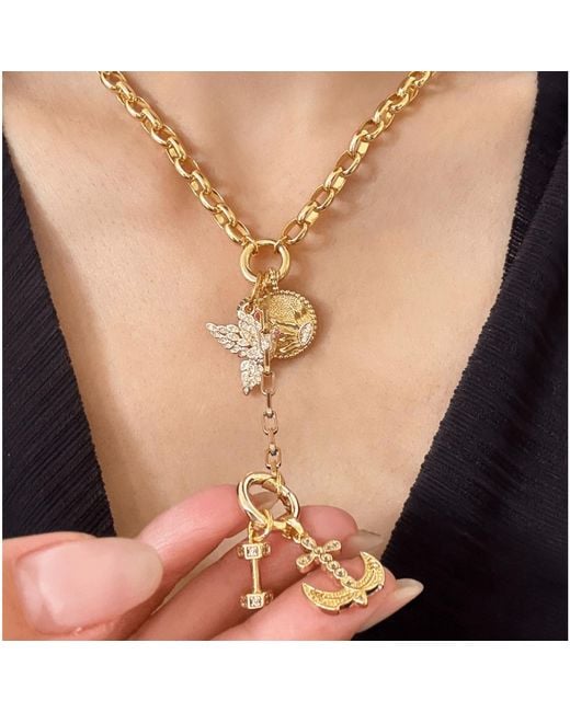 Alexie of Athens Metallic Gaia Drop Duo Charm Chain Necklace