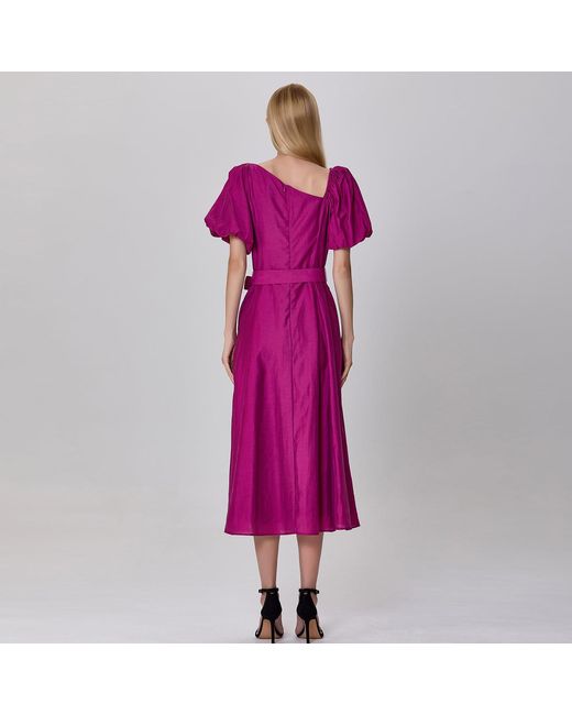 Smart and Joy Pink Fit-And-Flare Asymmetric Collar Dress