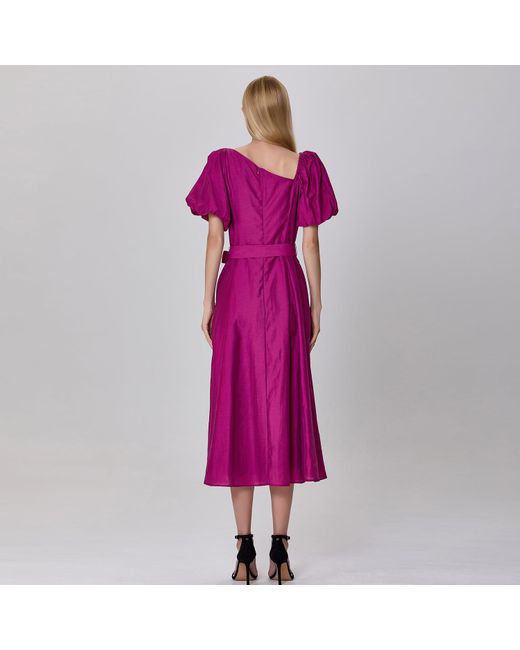 Smart and Joy Pink Fit-And-Flare Asymmetric Collar Dress