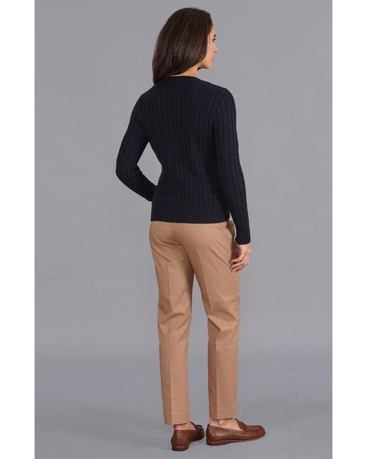 Paul James Knitwear Blue Cotton Taylor Cable Crew Neck Jumper