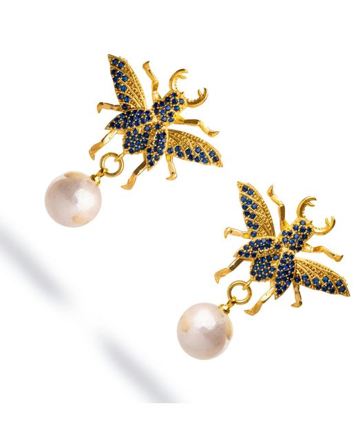 Ebru Jewelry Metallic Queen Bee Sapphire Chunky Earrings