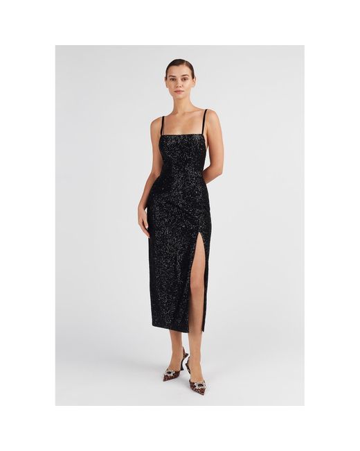 Undress Black Chloe Sequin Midi Cocktail Dress With Front Slit