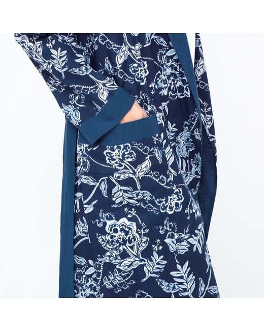 Inara Blue Indian Cotton Rain Print Robe