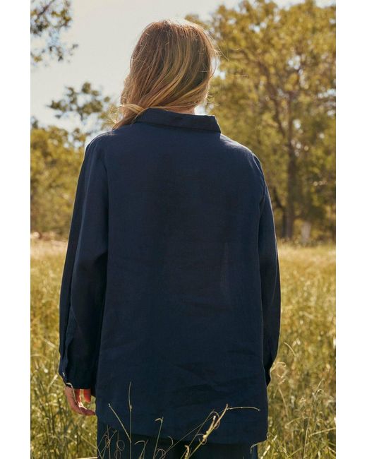 Adrift Clothing Blue Oversized Linen Boyfriend Shirt