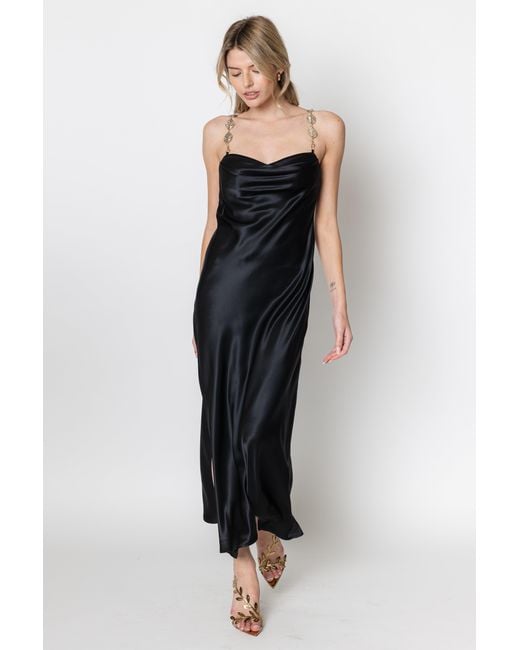 silk and chain dress Women's Chain Reaction Chain Print Satin Maxi Dress in Blue