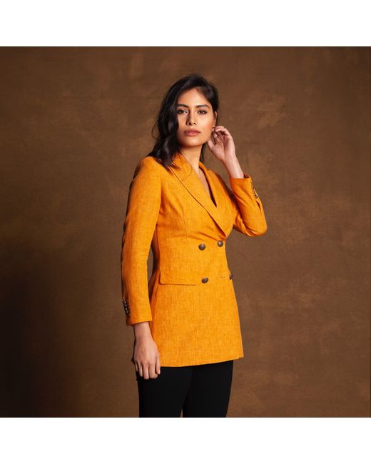 Vulto Orange Linen Double-Breasted Jacket
