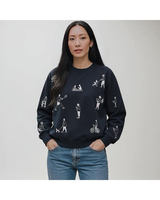 London Atelier Byproduct Blue Premium Heavyweight Jumper With People Embroidery