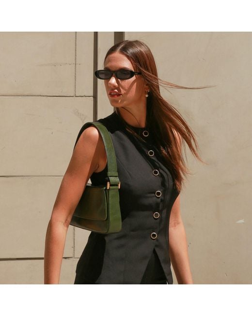 Time Resistance Green Leather Baguette Handbag For
