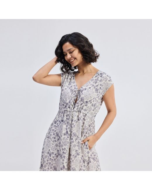 REISTOR Gray Deep V-Neck Gathered Dress