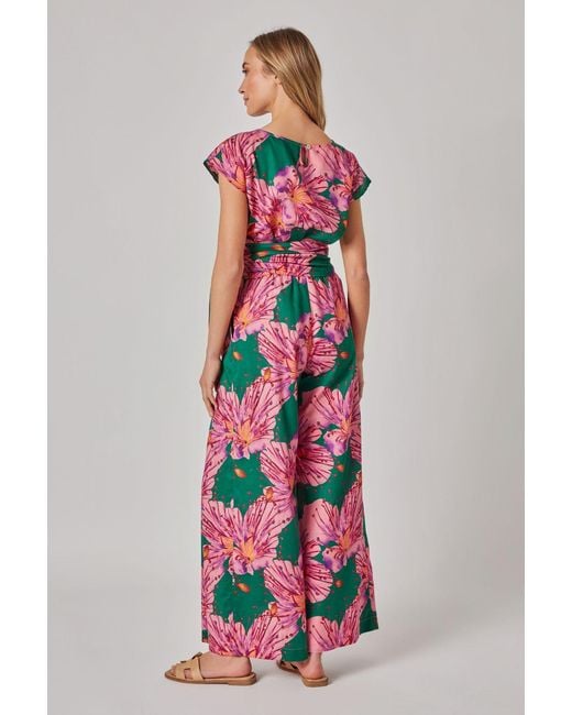 Marianna Déri Red Palazzo Pants With Orchid Print And Tie Belt