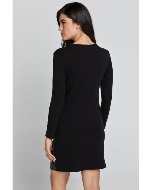 Conquista Black Dress With Faux Leather Front By Fashion