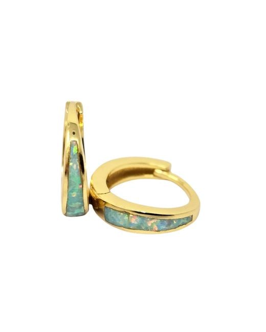 Harfi Yellow Minimalist Tapered Iiridescent Opal Plated Hoop Earrings