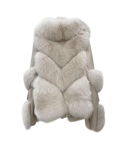 Jiaying Wang Wjy Studio London Gray Neutrals Galaxy Jacket Coat Faux Fur Eco-Friendly Leather Zipper
